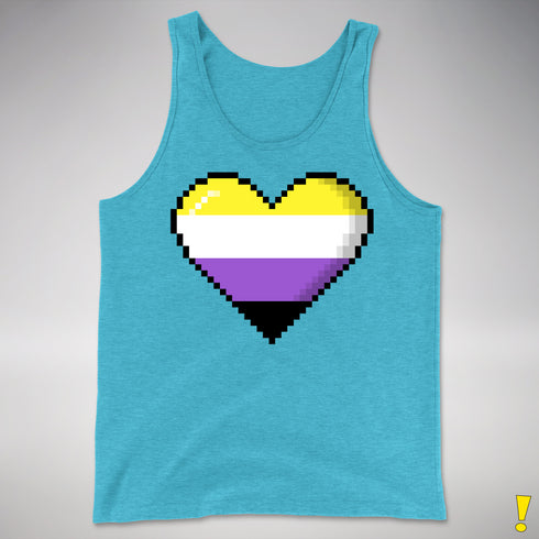Nonbinary Pride 8-Bit Pixel Heart Premium Tank Top - Aqua Triblend